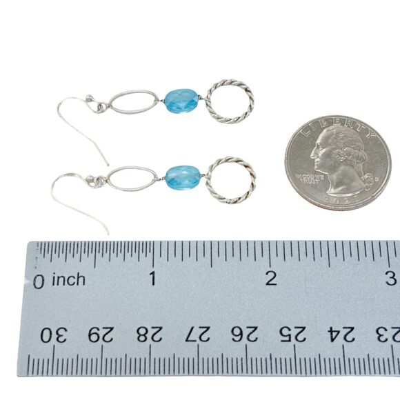 Vintage Sterling Silver 925 Blue Crystal Dangle Earrings - Picture 7 of 7